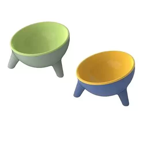 Cat Bowls Tilted Raised,Cat Feeding Bowls Elevated Cat Food Water Bowl Kittens Dishes 15 Inclined Angle Cat Feeder,2PCS(Yellow+Green)