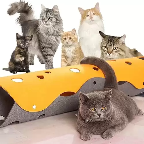 3 in 1 Felt cat Tunnel,Cheese Hole Cat Tunnel Design Cat Tunnels for Indoor Cats 36inch Foldable for Cat and Dogs/312 (Color : Gray+yellow, Size : One-size)