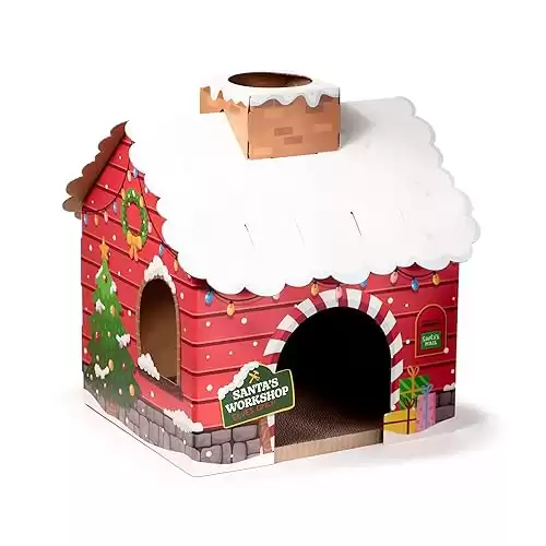 Puckator Christmas Santa's Grotto Cat Playhouse 100% Cardboard Cat Den Tree Tower - Scratch Post - Cats Play Shelter House - Kitten Den Beds For Indoor - Accessories - Bed Cave Kennel