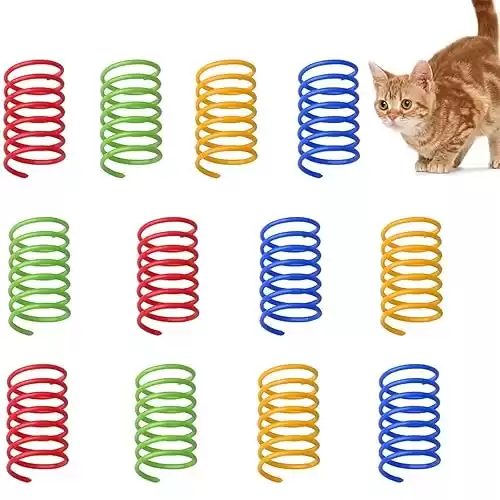 12 pcs Colorful Spring Cat Toys, Cat Spring Toy Spring Toys for Cats BPA Free Plastic Interactive Toys to Kill Time and Keep Fit for Swatting, Biting, Hunting Active Healthy Play Kitten Toys